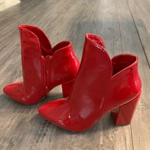 Red patent leather bootie